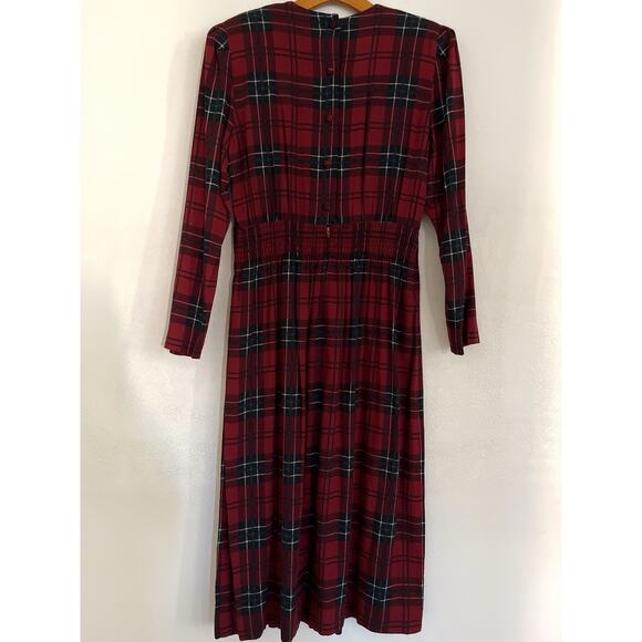 Karin Stevens VTG Dress S/M Petite Red Plaid Pleated Smocked Cottagecore - Picture 2 of 13